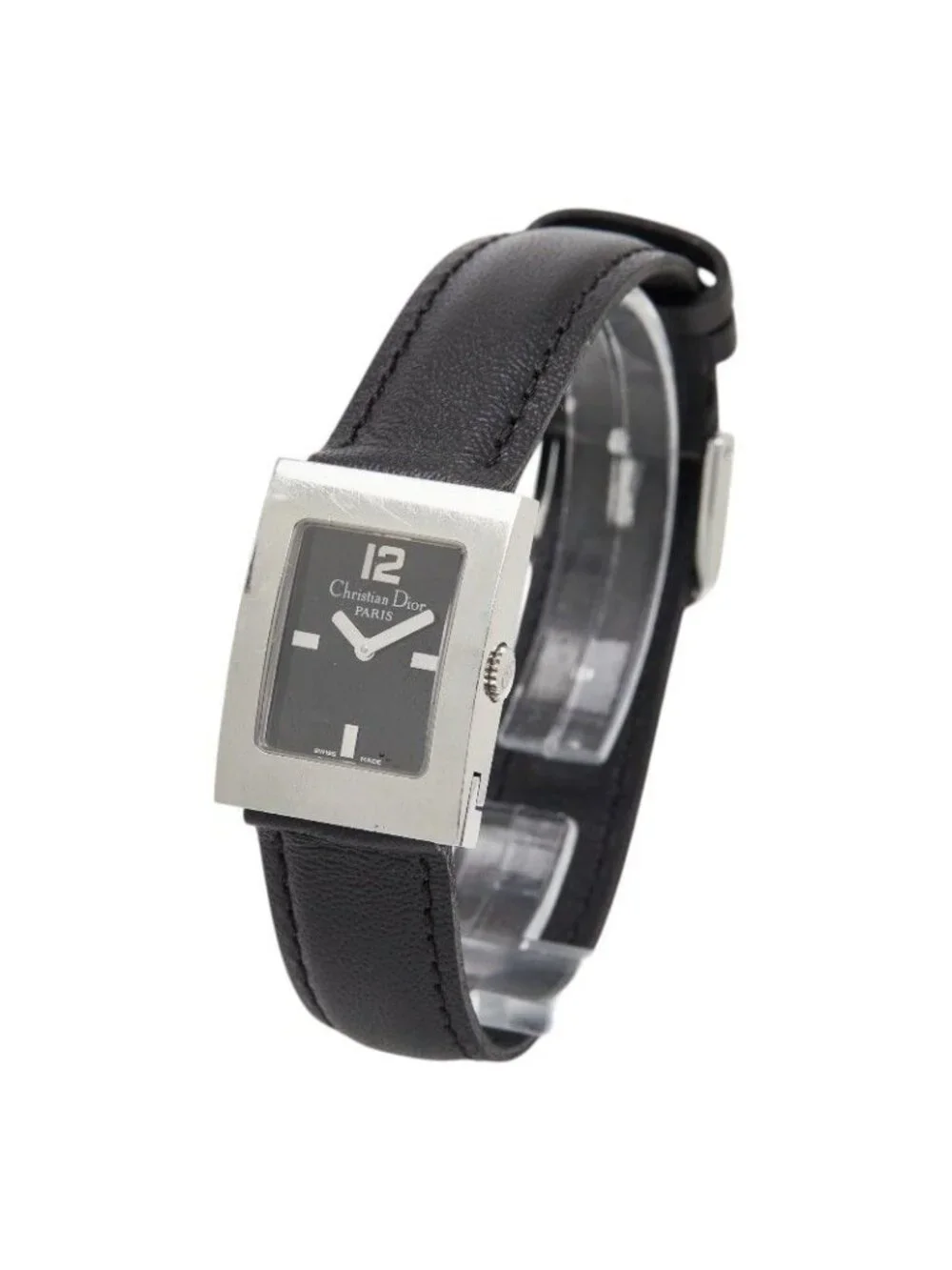 Dior Maris Watch Silver Black Stainless Steel Leather - Picture 2 of 6